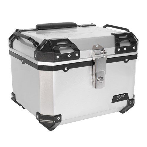 Caja porta equipaje para motocicleta 45L plata con repaldo y forro universal Kinlley