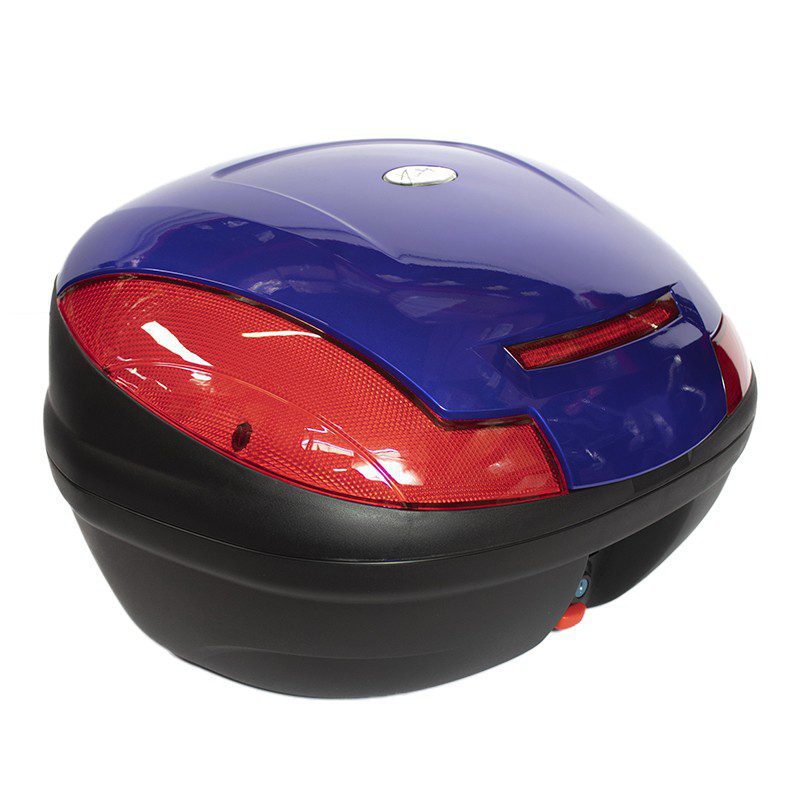 Caja porta equipaje para motocicleta 43L azul con led base metalica Kinlley