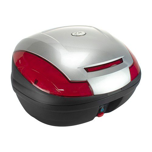Caja porta equipaje para motocicleta 43L plata con led base metalica Kinlley