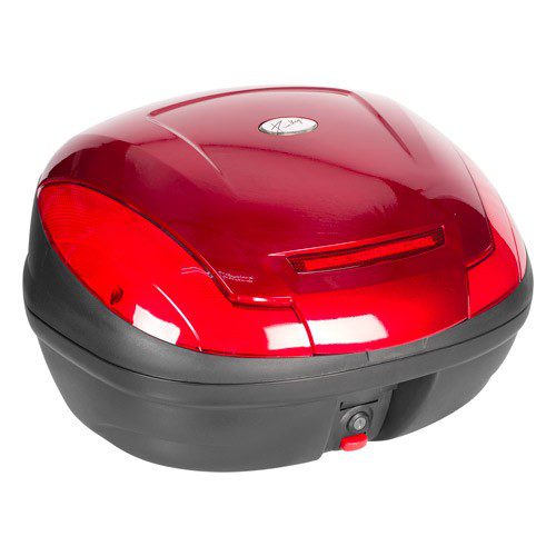 Caja porta equipaje para motocicleta 43L roja con led base metalica Kinlley