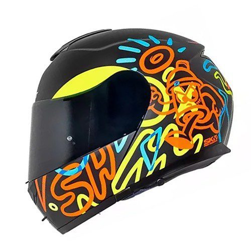Casco abatible para motocicleta Shaft SH3910 Art Negro Naranja Matte Talla XL